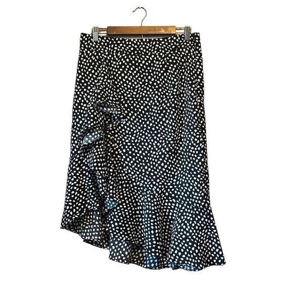 Nasty Gal Skirt Black White Polka Dot Ruffle Asymmetrical Midi US 10 - Picture 1 of 6